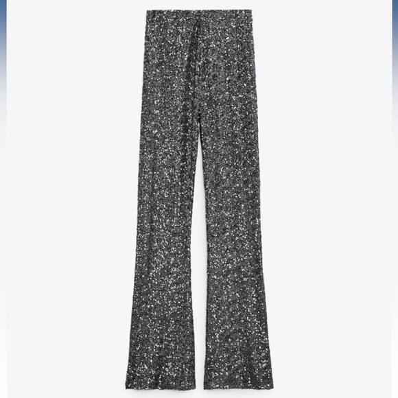 ZARA FLARED SEQUIN LEGGINGS - Picture 6 of 13
